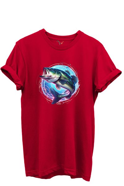 WİDİ Colorful Neon Fish Patterned 100% Cotton Regular Fit Unisex T-Shirt