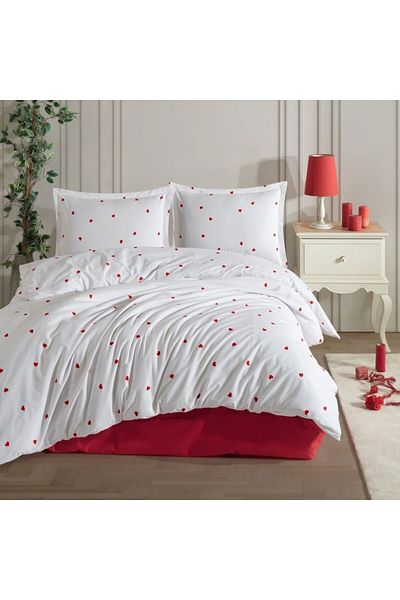 Pucioasa Double bed linen made of 100% cotton with red hearts, Prema