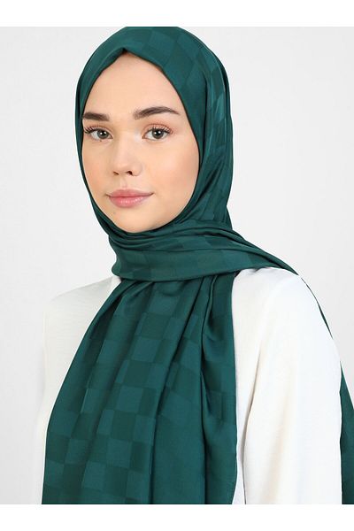 Tuva Diamond Checkerboard Pattern Shawl - Emerald Green -