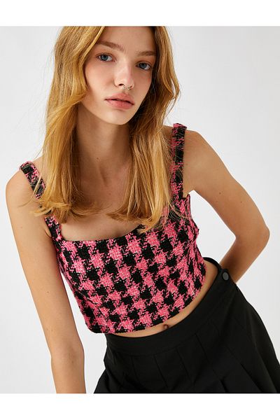 Koton Tweed Bustier Sweetheart Neck Crop