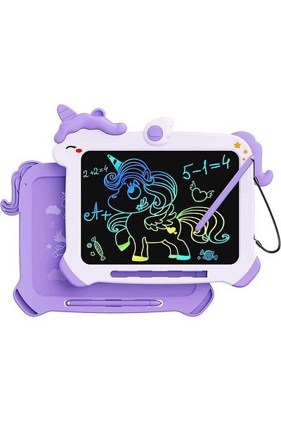 Elindor Tabletă LCD de desen și scris pentru copii, 8,5 inch, ecran color, model unicorn, violet