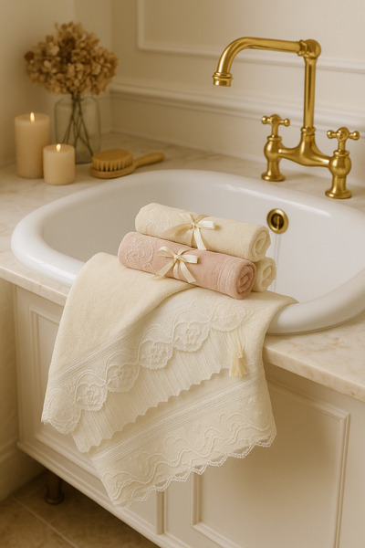 Teksev Πετσέτα χεριών και προσώπου Eliza από 100% βαμβακερό βελούδο με δαντέλα και φιόγκο