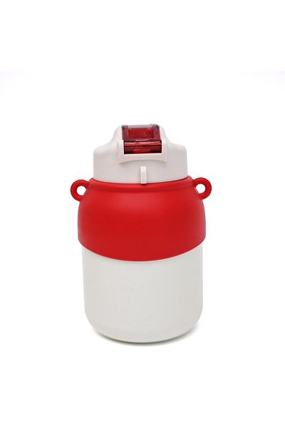 B4U Stainless steel kindergarten thermos with straw, with string, red, 550 ml Bingo-V7