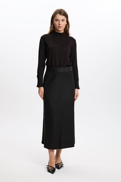 Zühre Black Skirt with Stripe Detail Etk-0165