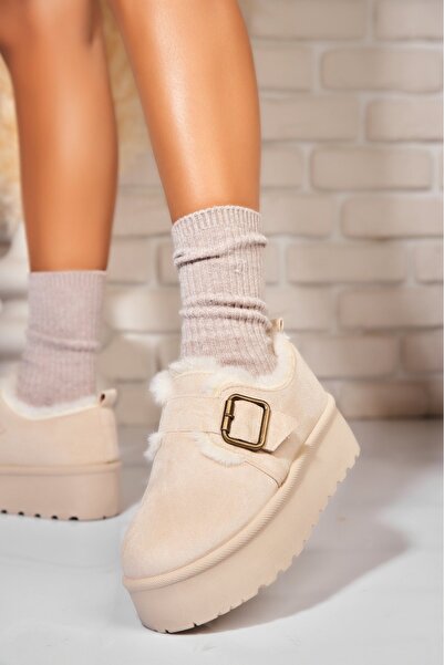 Joana Cizme Dama Imblanite Bej din Piele Ecologica Intoarsa Sacha