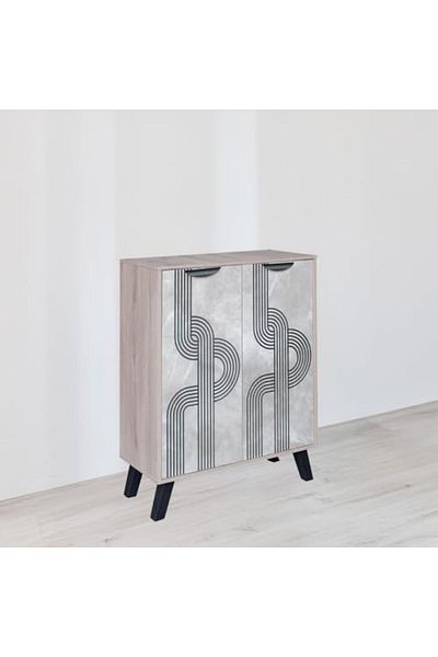 BAITY Two-Door Wooden Shoe Cabinet, Malaysian Wood, Gray and Beige