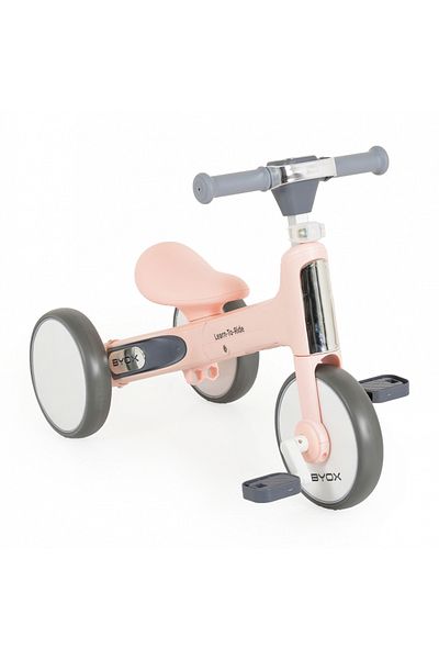 byox Learn to Ride Pink 2 in 1 children's tricycle with pedals, convertible, lightweight structure, p