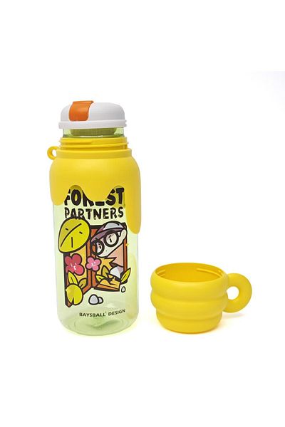 B4U Kindergarten children's water bottle, can with cup lid, pop-up flip-top, yellow, 520 ml BSB-544