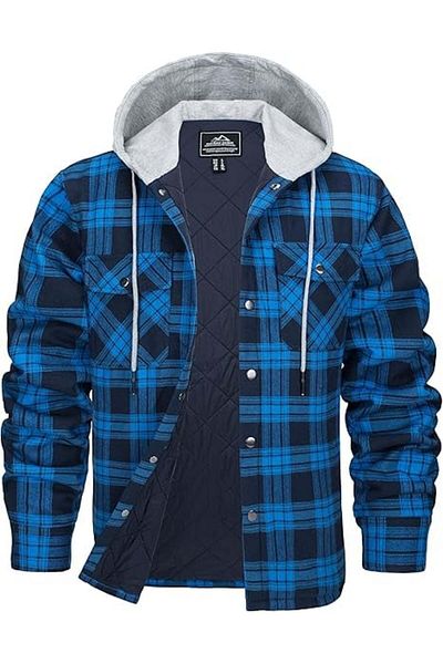 OEM Padded shirt, jacket type, checked, with zipper and snap pockets, Blue S