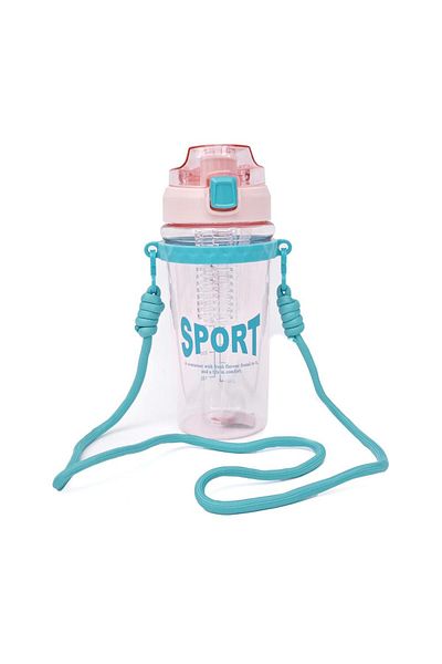 B4U Sticla transparenta apa copii, pop-up flip-top cu pai, sport, cu snur, roz, 800 ml SH0959