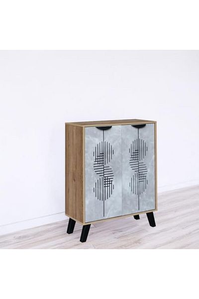 BAITY Two-Door Malaysian Wooden Shoe Cabinet - Gray and Wooden Color