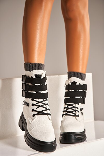 Joana Γυναικείες λευκές μπότες με επένδυση γούνας από οικολογικό δέρμα Nashay