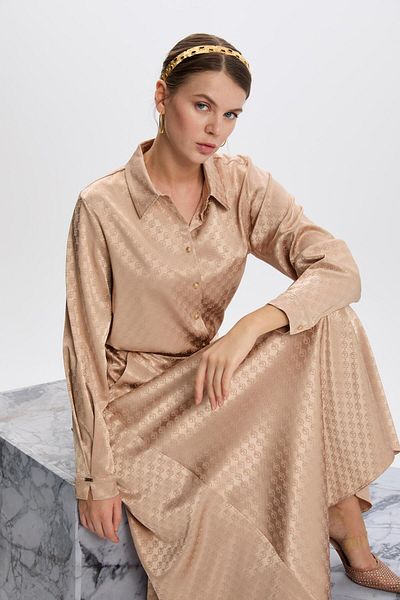 Zühre Monogram Patterned Beige Skirt Etk-0174