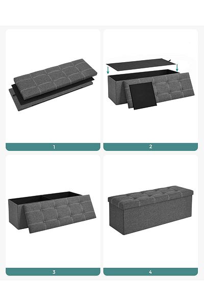 SONGMICS Folding bench with storage space 110x38x38 cm, MDF and textile material, dark gray