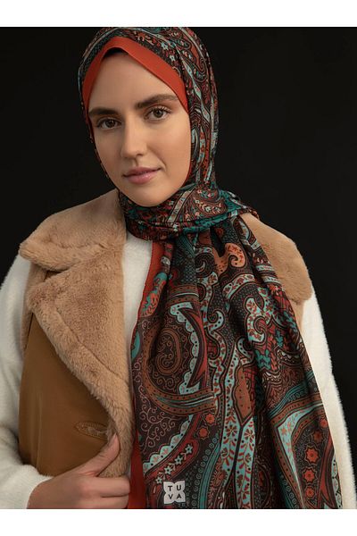 Tuva Ethnic Patterned Soft Shawl - Multicolored -