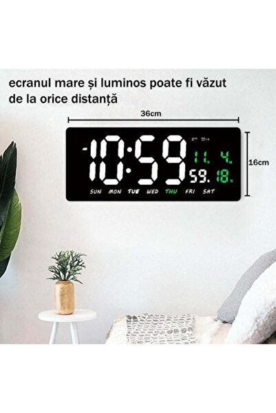 VTM Digital Table and Wall Clock with White LED, Calendar, Temperature, Alarm, Snooze, 36x16cm