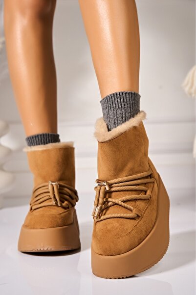 Joana Cizme Dama Imblanite Camel din Piele Ecologica Intoarsa Rokaya