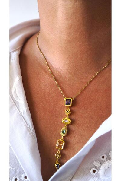 VOBEEYKU 7 Element Y Necklace with Irili Ufaklı Colored Stones