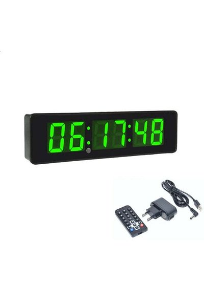 VTM Ceas Digital Verde cu LED, Cronometru, Timer, Alarmă, Luminozitate Ajustabilă, 34x9cm