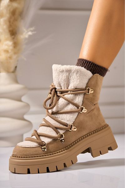 Joana Khaki Faux Suede Women's Fur-lined Boots Lynzie