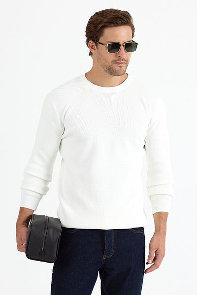GEİO Men's Regular Fit Selani̇k Knitted Circle Neck Knitwear Sweater