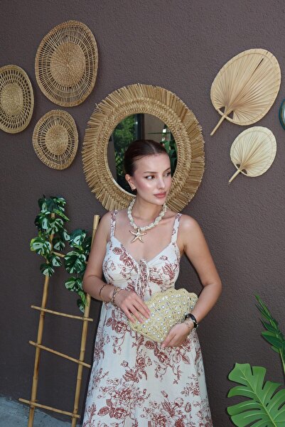 BAŞARAN Φόρεμα με λουλουδάτο σχέδιο με λουράκια λευκό