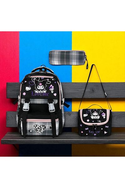 JOJO KIDS rucsac pentru școală primară kuromi pentru fete, geantă impermeabilă, set de 3