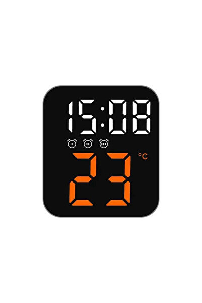 VTM Orange Digital Clock with LED, 3 Alarms, Calendar, Temperature, Snooze, N...