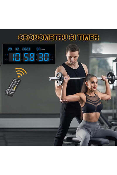 VTM Ceas Digital cu Cronometru, LED Albastru, Calendar, Timer, Alarmă, 32x12cm