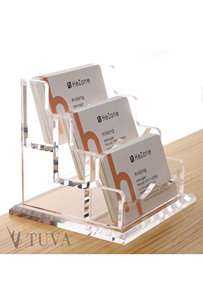TUVA REKLAM TUVA - Suport pentru cărți de vizită din plexiglas elegant, cu design modern și de elită, din 3 piese |   Organizator minimalist pentru birou