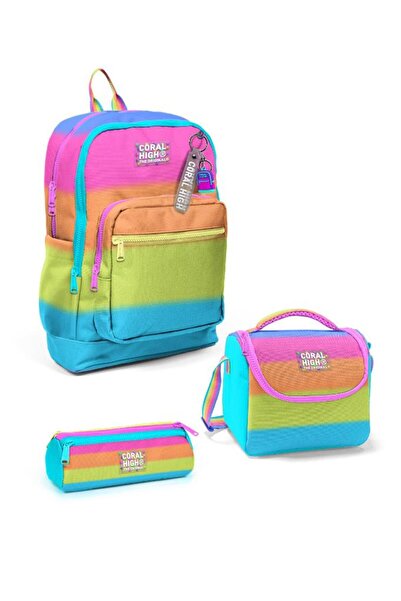 Coral High Goshopya Colorful Striped 3-Piece School Bag Set Goset0123770