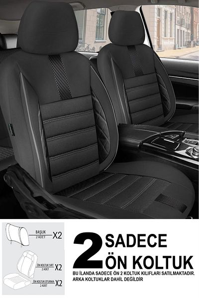 GM-DESIGN Dark Carbon Arm Feather Front 2 Auto Seat Covers (Doblo Van-Panelvan 1+1-Fiorino-Combo)