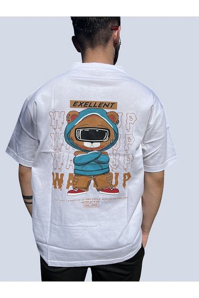 OEM Oversize Men's T-Shirt, 100% Cotton, Animated Bear Print with 'EXCELLENT' Message - Urban Streetwear