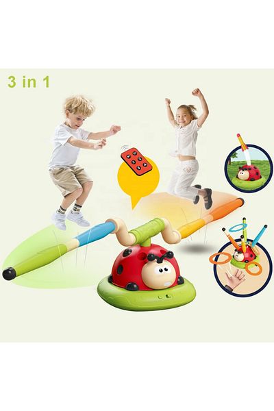 LUDIRO Buburuza Interactiva 3 in 1, Coarda de Sarit, Aruncare Inele si Lansator Rachete, Cu Telecomanda