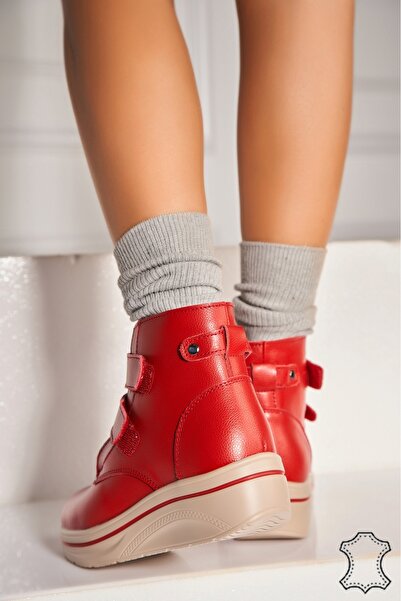 Joana Women's Genuine Leather Boots Red Kanai