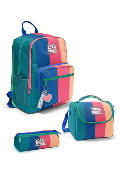 Coral High Goshopya Colorful Striped 3-Piece School Bag Set Goset0123679