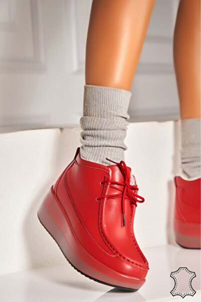 Joana Women's Genuine Leather Boots Red Hasna