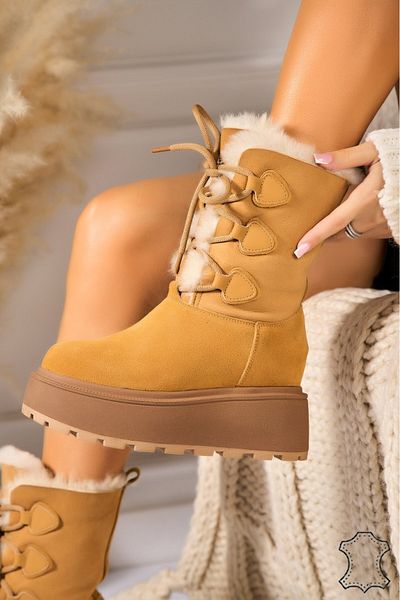 Joana Women's Natural Suede Boots Camel Cataleia