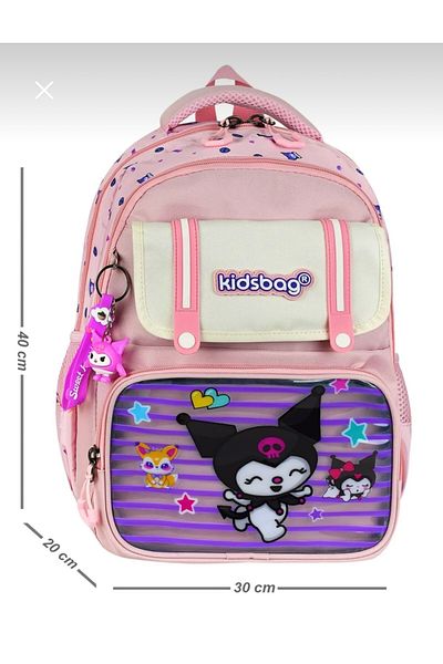 JOJO KIDS Girl Child Kuromi Primary School Backpack, Waterproof Bag, Set of 3