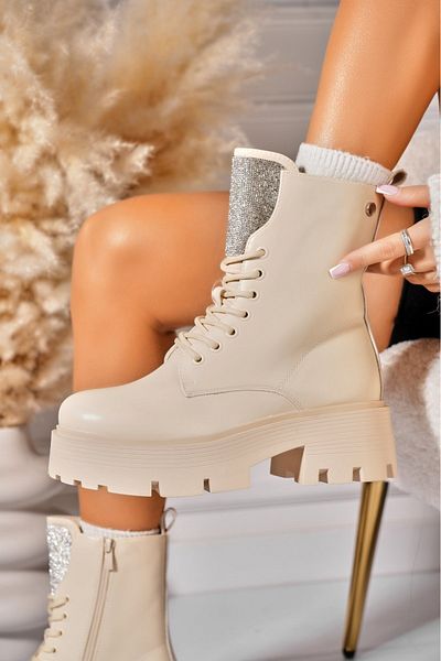 Joana Women's Beige Fur-lined Boots Made of Neoma Eco-Leather