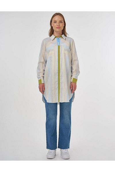 Kayra Fabric Garnished Viscose Tunic Ky-B25-81068A - Ecru