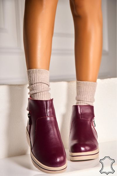 Joana Women's Genuine Leather Boots Bordeaux Wanita