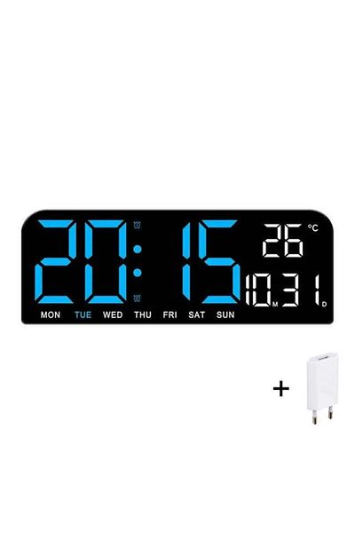 VTM Ceas Digital Albastru cu LED, Calendar, Cronometru, Alarmă, Termometru, Snooze, 24x9cm