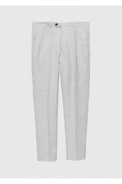 Ramsey Gray Plain Woven Regular Fit Classic 100% Wool Trousers