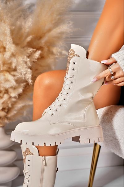 Joana Women's Beige Fur-lined Boots Made of Patent Leather Jonelle2