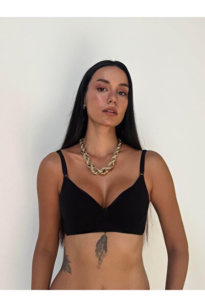 Cansoy Ribbed Unpadded Black Bra (192)