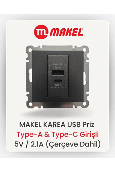 MAKEL USB Priz | Type-A & Type-C Girişli | 5V / 2.1A (Füme)
