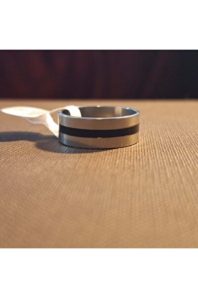 saratremo Elegant Stainless Steel Silver Ring with a Black Line in the Middle