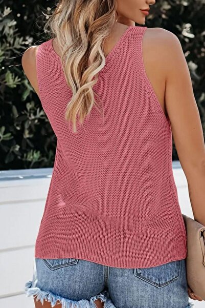 Mossta V-Neck Thick Strap Knitwear Blouse - Dusty Rose
