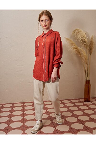 Kayra Patı Gizli Viskon Tunik KY-B25-81047 - Kiremit